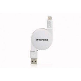 Enercell® Retractable, Flat Micro USB to USB White Cable