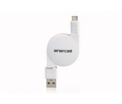 Enercell® Retractable, Flat Micro USB to USB White Cable