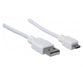 MANHATTAN 323987 Hi-Speed USB Male Type A / Micro-USB Male Type B 1m Cable  , White