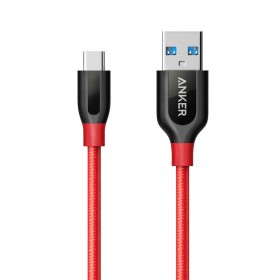 Anker A8168091 PowerLine+ 3ft USB-C to USB 3.0 (3ft), High Durability, Red