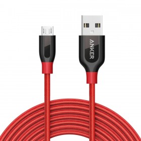 Anker A81440A1 PowerLine+ Micro USB (10ft) The Premium Durable Cable [Double Braided Nylon], Red
