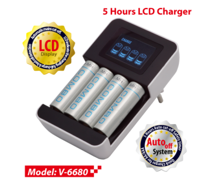 Vanson V-6680 5 Hours LCD Charger with LCD, Negative Delta V Cut-off Detection, for 1 to 4pcs AA/AAA Batteries