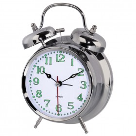 Hama 00123141 Nostalgia Analog Alarm Clock with Fluorescent hour and minute hand, silver