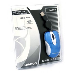 OMEGA MOUSE MINI OM-261 WHITE+BLUE  CABLE USB